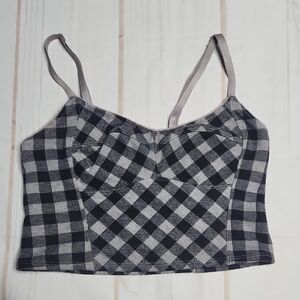 Free People Black and Gray Checkered Crop Top